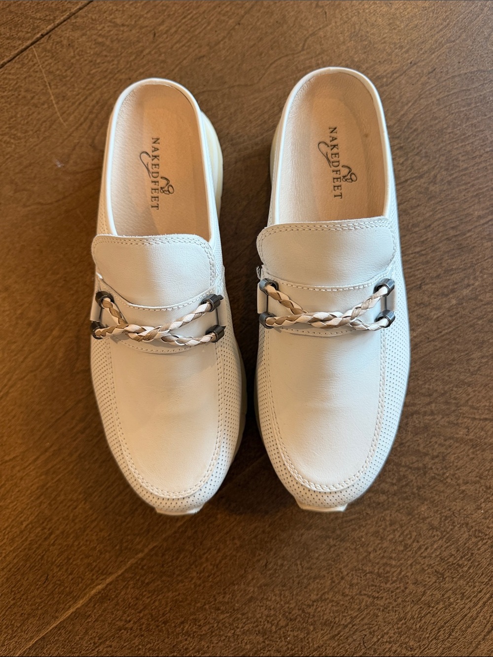 Naked Feet White Braided-Chain Slip-On Loafers